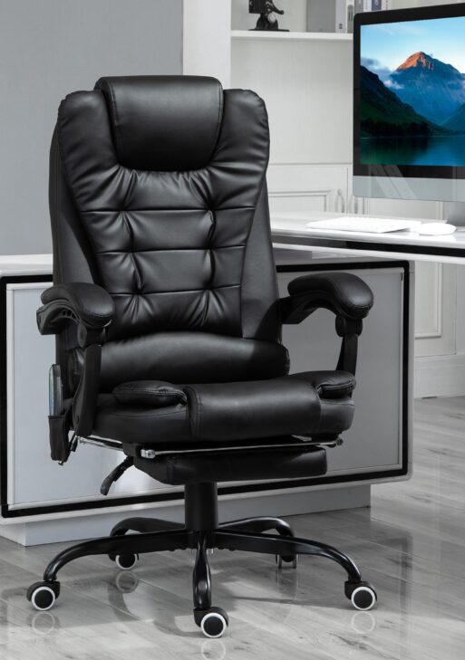 7-Point Vibrating Massage Office Chair High Back Executive Recliner with Lumbar Support, Footrest, Reclining Back, Adjustable Height, Black