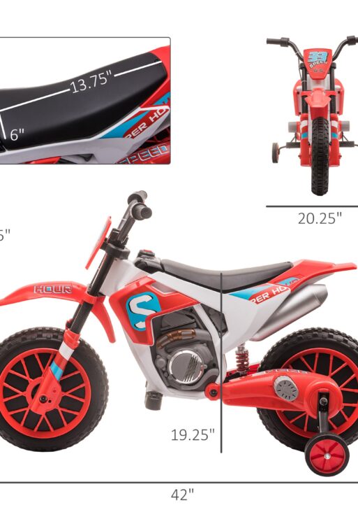 12V Electric Kids Ride On Dirt Bike Motorcycle Toy w/ Training Wheels, Red