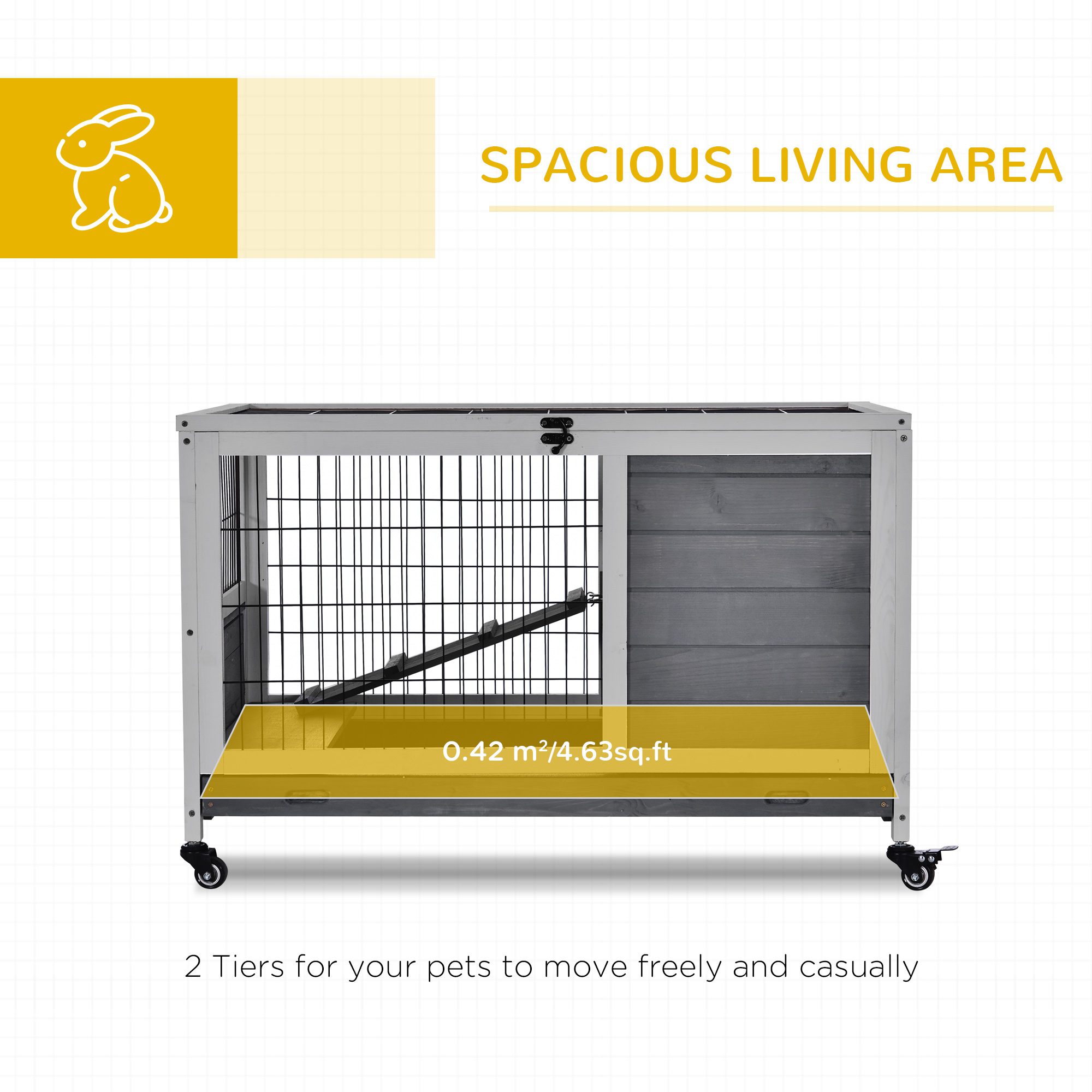 Indoor Rabbit Enclosure, Wooden Elevated Cage Habitat with Enclosed Run with Wheels - Ideal for Rabbits and Guinea Pigs - Image 2