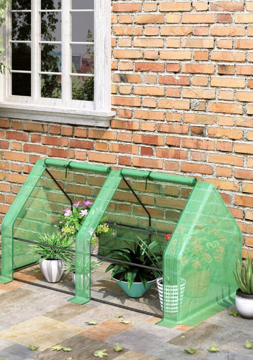 6' x 3' x 3' Mini Greenhouse with Zippered Doors & Roll-up Windows, Portable Plant Hot House with Durable PE Cover, Water Resistant, UV Protected for Outdoor Flowers, Vegetables, Green