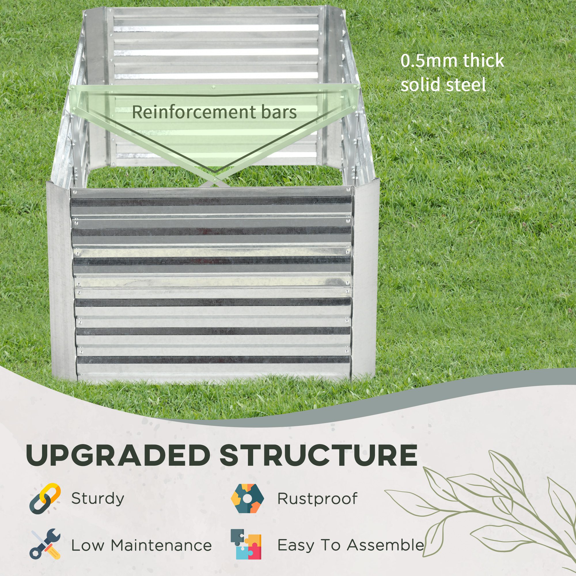 Galvanized Raised Garden Bed, Steel Outdoor Planters with Reinforced Rods, 71" x 36" x 23", Silver - Image 3