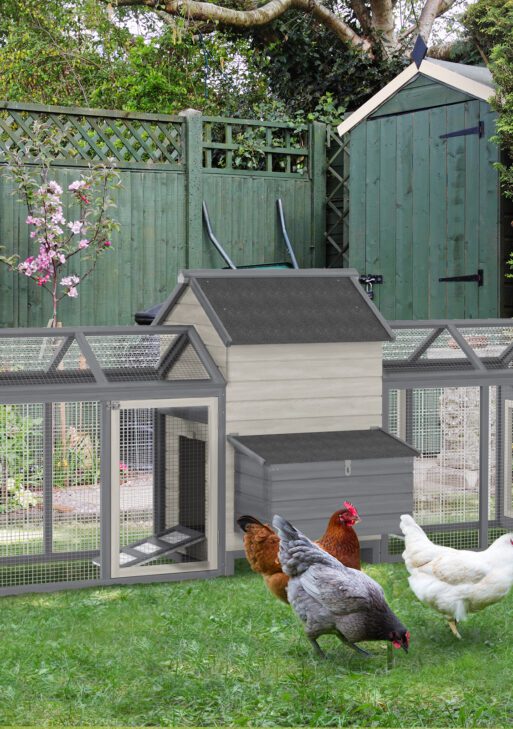 100" Chicken Coop Wooden Chicken House Large Rabbit Hutch Poultry Cage Backyard with Double Run, Nesting Box, Gray