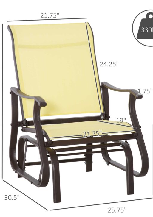 Outdoor Glider Chair, Gliders for Outside Patio with Steel Frame and Mesh Fabric for Backyard, Garden, and Porch, Beige