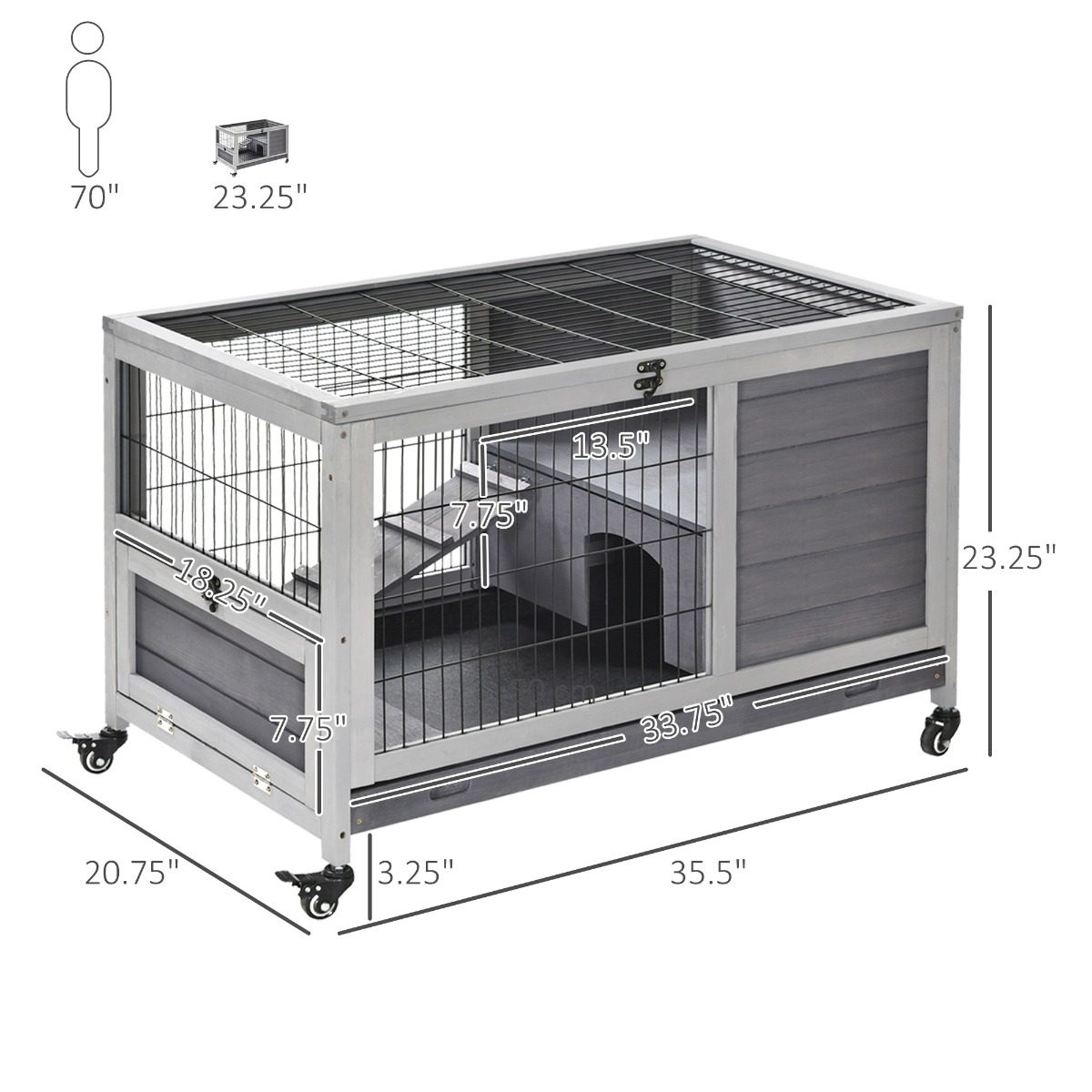 Indoor Rabbit Enclosure, Wooden Elevated Cage Habitat with Enclosed Run with Wheels - Ideal for Rabbits and Guinea Pigs - Image 1