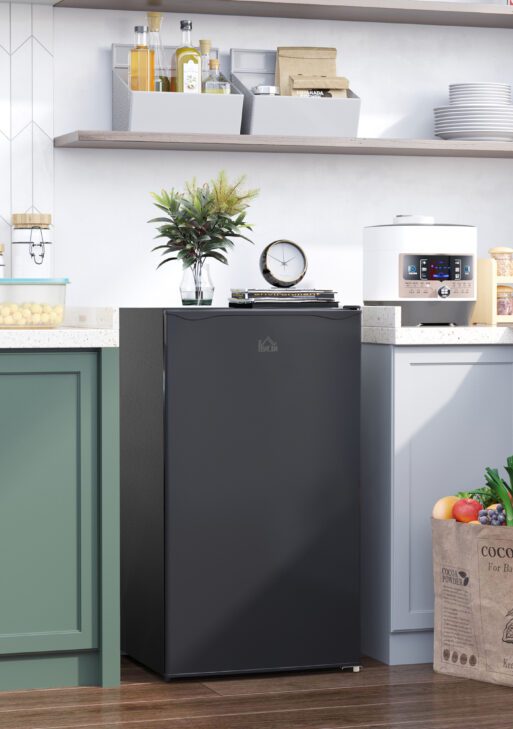 3.2 Cu.Ft Mini Fridge with Freezer, Single Door Compact Refrigerator with Adjustable Thermostat, Shelf and Reversible Door for Bedroom, Dorm, Home Office, Energy Efficient, Black