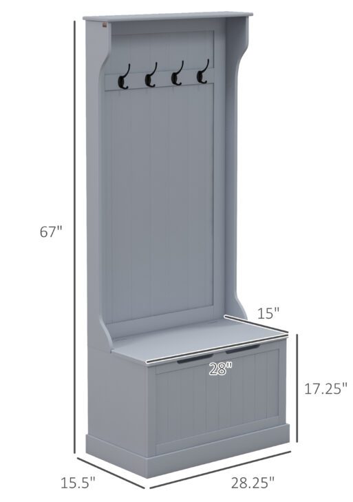Entryway Hall Tree with Coat Rack and Sitting Bench, Mudroom Bench with Storage, and Hooks, Gray