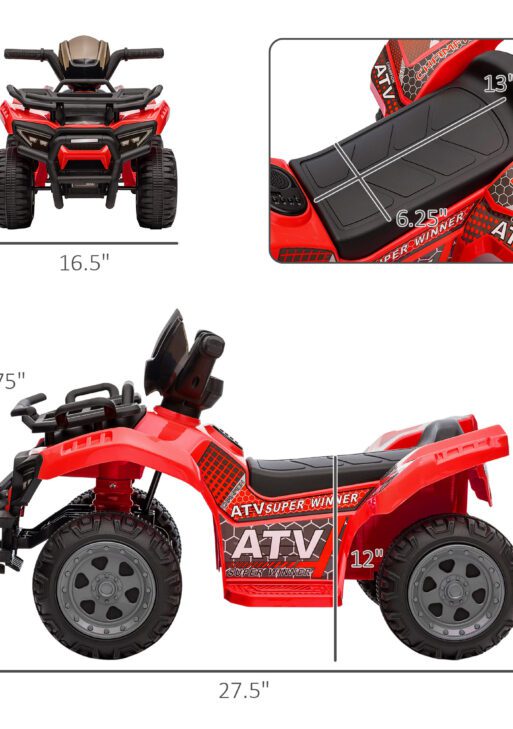 6V Battery Powered Electric ATV, Quad Four Wheeler Ride On Toy Car w/ LED Headlights for Kids Toddlers, Red