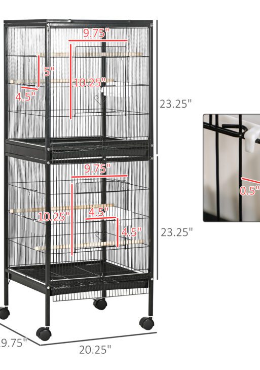 55" 2 In 1 Bird Cage Aviary Parakeet House for finches, budgies with Wheels, Black