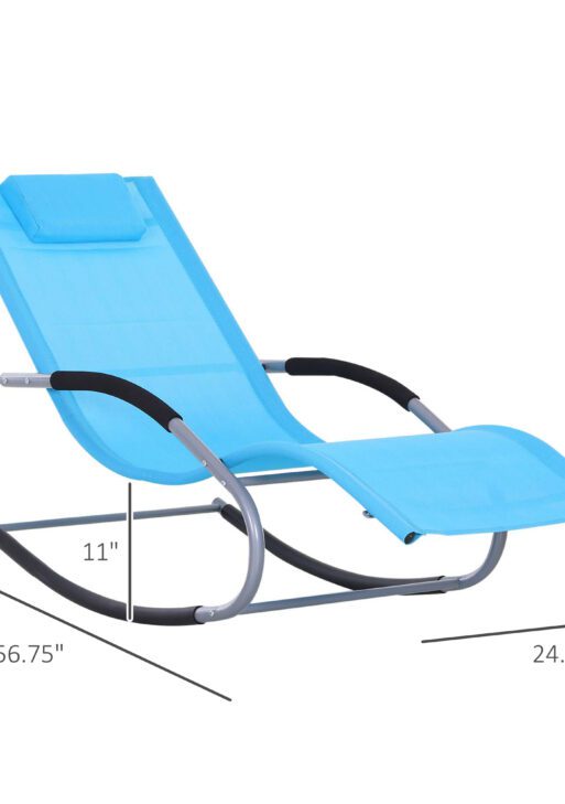 Zero Gravity Rocking Chair Outdoor Chaise Lounge Chair Recliner Rocker with Detachable Pillow and Weather-Fighting Fabric for Patio, Deck, Pool, Light Blue