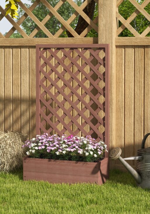 Trellis Planter Box for Climbing Plants, Raised Garden Bed w/ Trellis Lattice for Outdoor Garden, Backyard, Brown