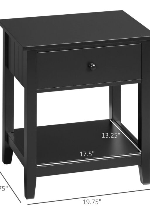 End Table, 2-tier Side Table with Drawer and Storage Shelf, Modern Sofa Side Table for Living Room, Black