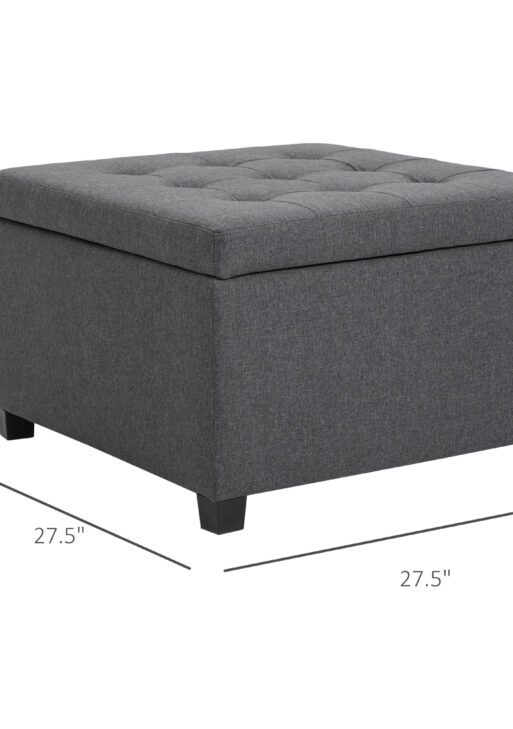 Round Storage Ottoman Bench, Button Tufted Ottoman with Flip Top for Living Room, Entryway and Bedroom, Gray