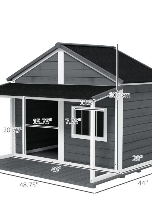 Outdoor Cabin Style Dog House, Medium Dogs, 53 lbs, Gray