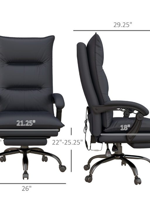 Executive Massage Office Chair with 6 Vibration Points, Microfiber Computer Desk Chair, Heated Reclining Chair with Footrest, Armrest, Double Padding, Charcoal Gray