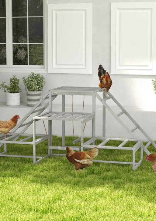 Chicken Roost Toys for Chickens Hens, Coop Accessories with Wood Stand, Ladder Platforms, for 10-15 Chickens