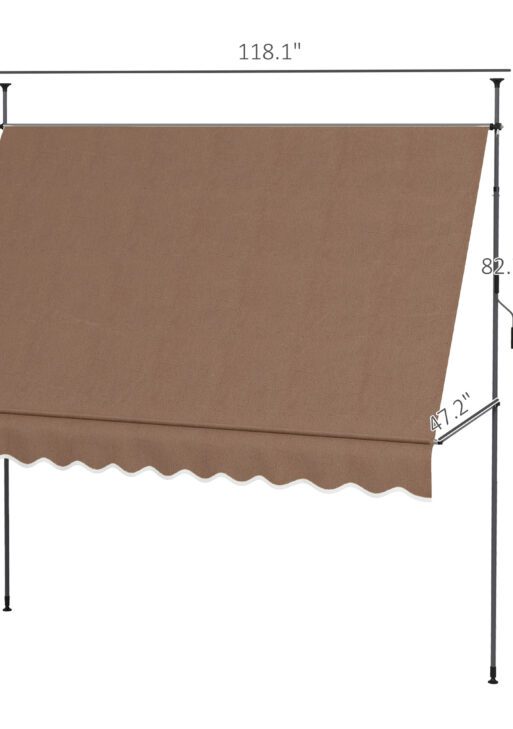 10' x 4' Manual Retractable Awning, Non-Screw Patio Awning, UV Resistant, for Window or Door, Coffee