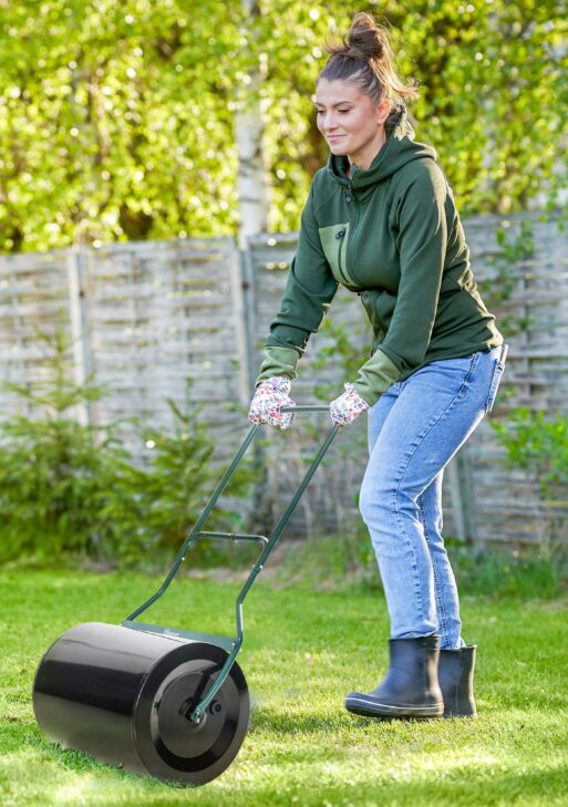 20-Inch Push/Tow Behind Lawn Roller Filled with 16 Gal Water or Sand, Perfect for Flattening Sod in the Garden