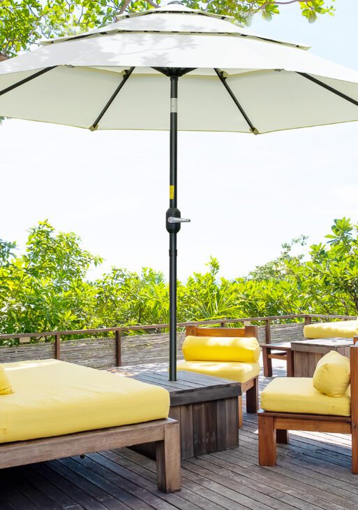 9FT 3 Tiers Patio Umbrella Outdoor Market Umbrella with Crank, Push Button Tilt for Deck, Backyard and Lawn, Beige