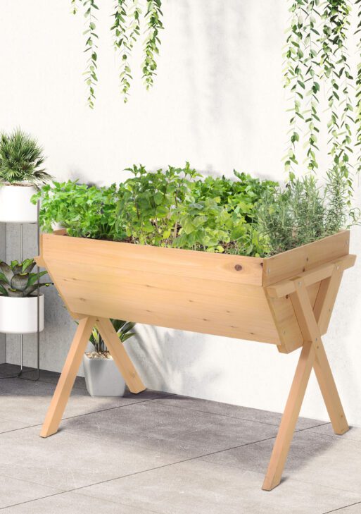 39'' x 28'' Raised Garden Bed with Legs, Elevated Wooden Planter Box with Bed Liner for Vegetables Flowers Herbs Backyard Patio Balcony