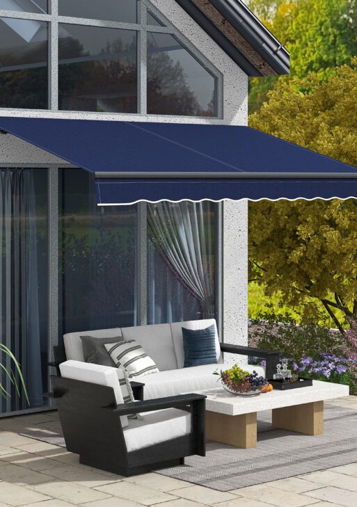 10' x 8' Retractable Awning, 280gsm UV Resistant Sunshade Shelter for Deck, Balcony, Yard, Blue
