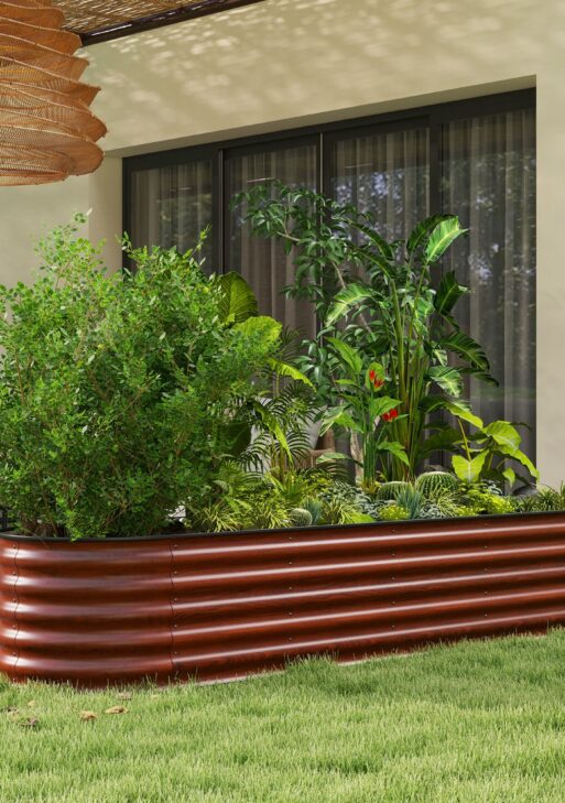 7.9' x 2' x 1.4' Galvanized Raised Garden Bed Kit, Metal Planter Box with Safety Edging, Brown