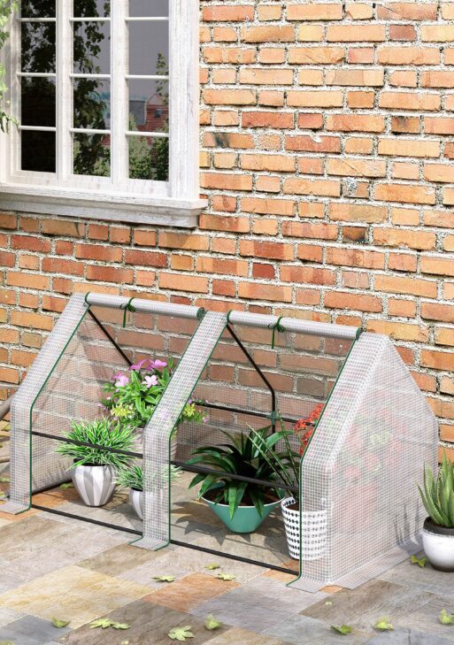 Portable Mini Greenhouse, Outdoor Garden with Large Zipper Doors and Water/UV PE Cover, 6' x 3' x 3', White