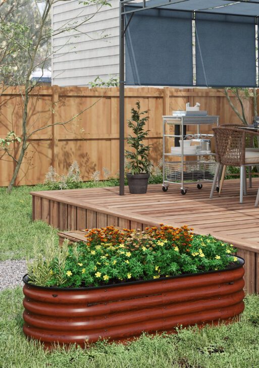 4.9' x 2' x 1.4' Galvanized Raised Garden Bed Kit, Metal Planter Box with Safety Edging, Brown