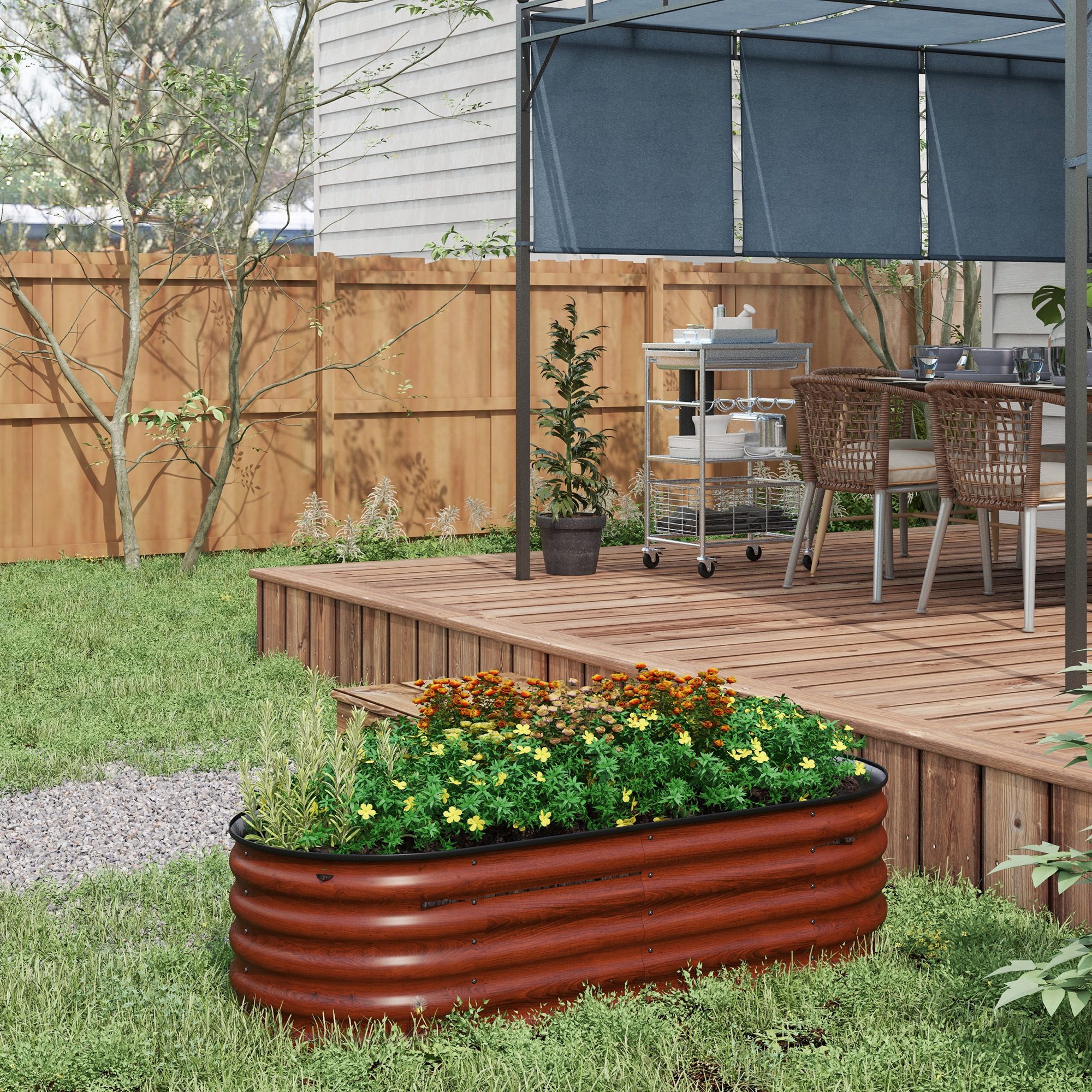 4.9' x 2' x 1.4' Galvanized Raised Garden Bed Kit, Metal Planter Box with Safety Edging, Brown