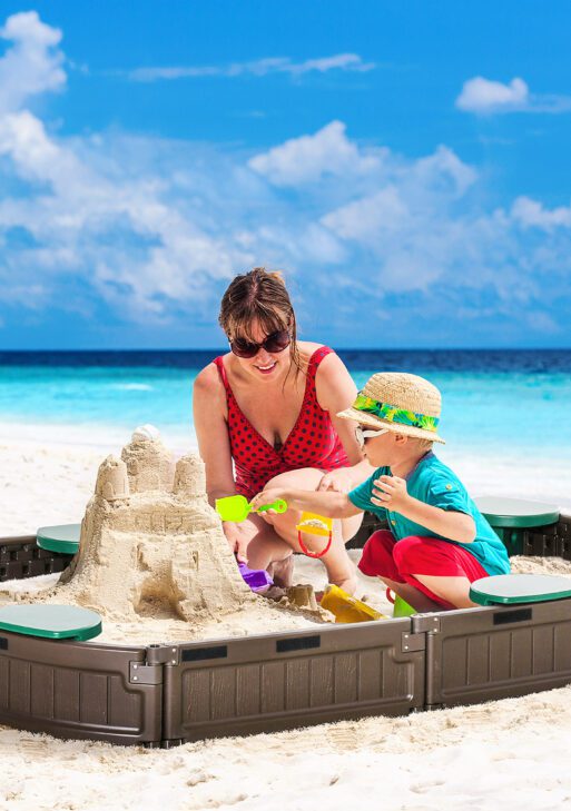 Kids Outdoor Sandbox with Cover Garden Bed Sand Pit, Easy Assembly Children's Oval Sandbox for Backyard, Brown, 72" x 41.25" x 8.75"