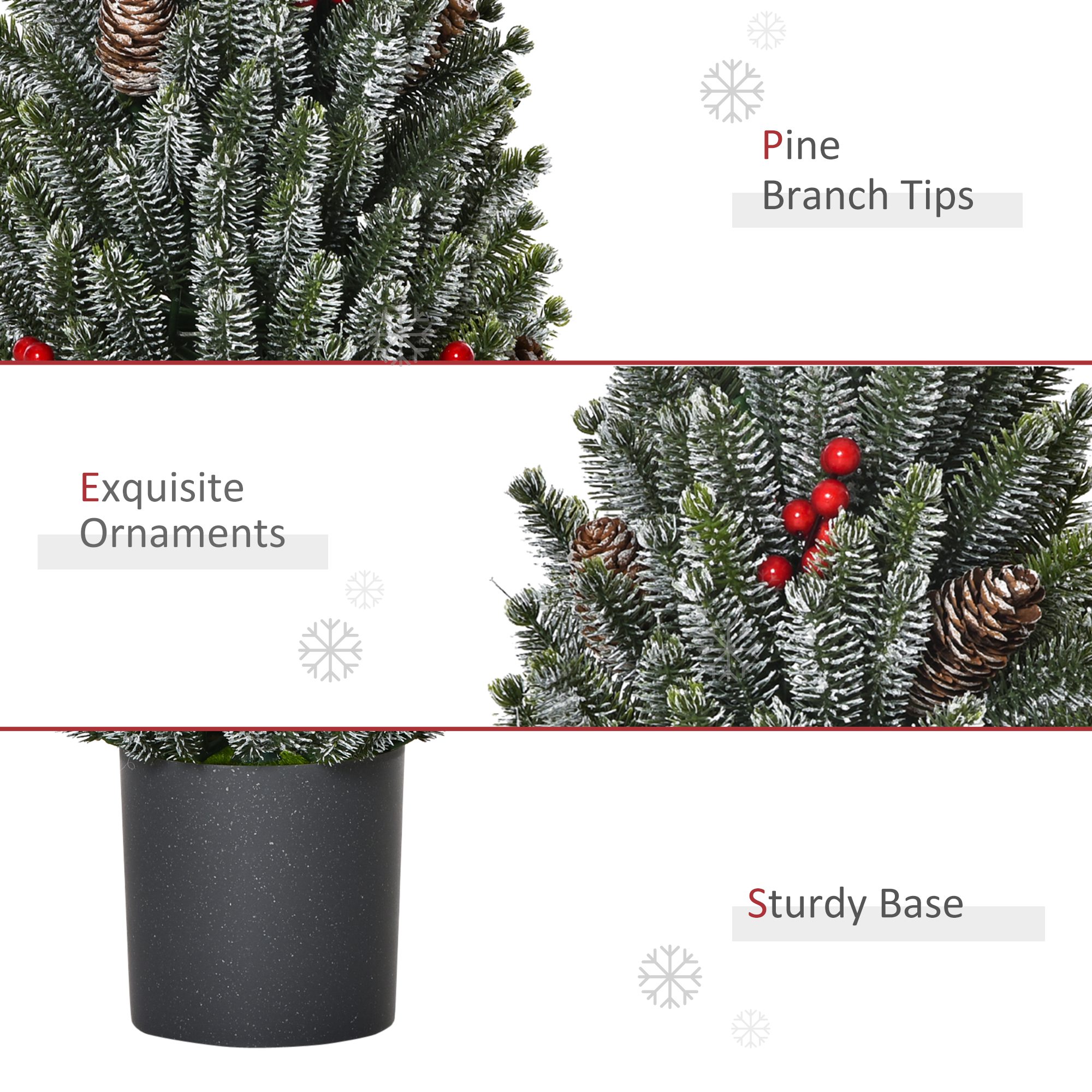 18" Tall Unlit Miniature Snow-Flocked Tabletop Artificial Christmas Tree, Holiday Decoration with Pine Cones and Berries - Image 3
