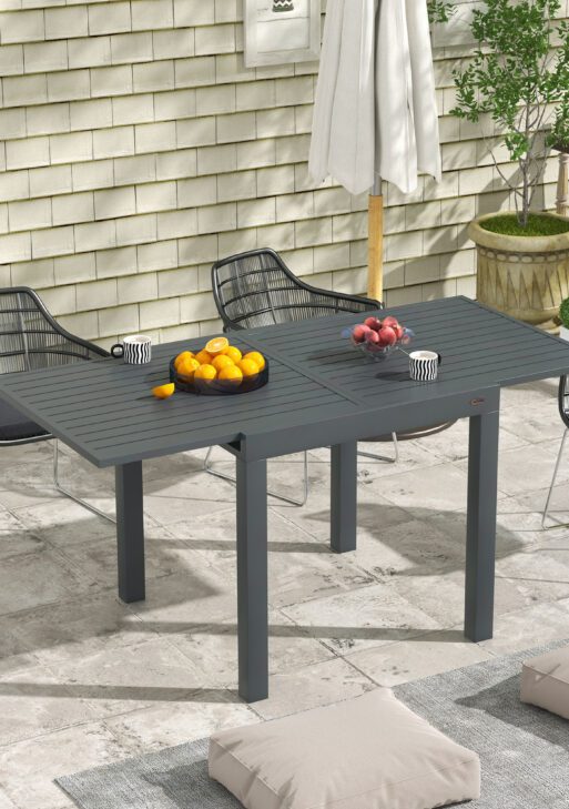 Expandable Patio Table, Outdoor Dining Table for 4-6 with Aluminum Frame for Garden, Lawn, Balcony Terrace, Gray