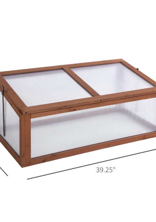 Wooden Cold Frame Greenhouse, Mini Greenhouse with Polycarbonate Board and Solid Wood Frame, Green House Cold Frame, Indoor Outdoor Terrarium Planter Box, 39" x 26" x 16", Natural