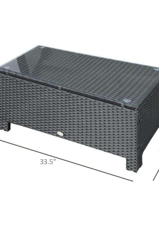 Patio Coffee Table, Large Side Table, Hand-Woven PE Rattan, Weather Resistant Wicker, Outdoor Furniture for Garden Black