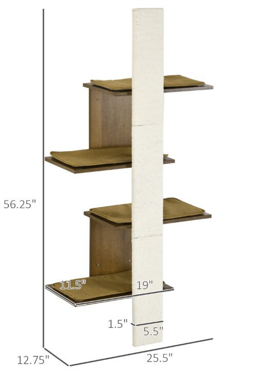 Wall-Mounted Cat Tree, 4-Layer Cat Wall Shelves Furniture with Scratching Board, Kitten Activity Center with Cushions, Natural