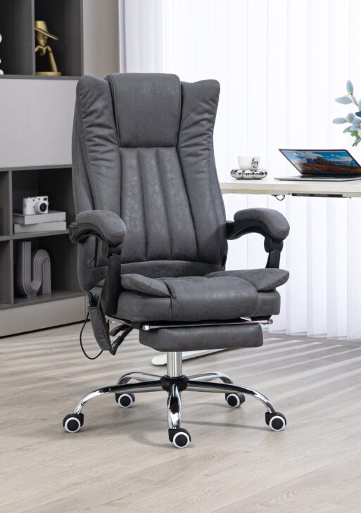 Massage Office Chair with 6 Points and Heat, Reclining Computer Chair with Adjustable Height and Footrest, Dark Blue