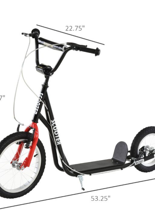 Teens Youth Scooter Ride On Toy with Adjustable Handlebar, Dual Brakes, and Inflatable Wheels For Kids 5+ - Black