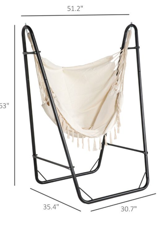 Hammock Chair with U Shape Stand, Hammock Swing Chair with A Side Pocket, Cream White