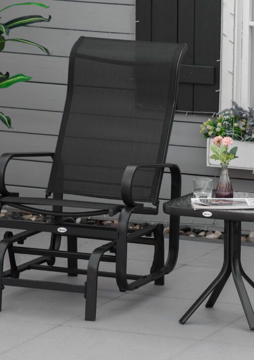 Outdoor Patio Sling Fabric Swing Glider Rocker Chair with Smooth Rocking Arms, Black