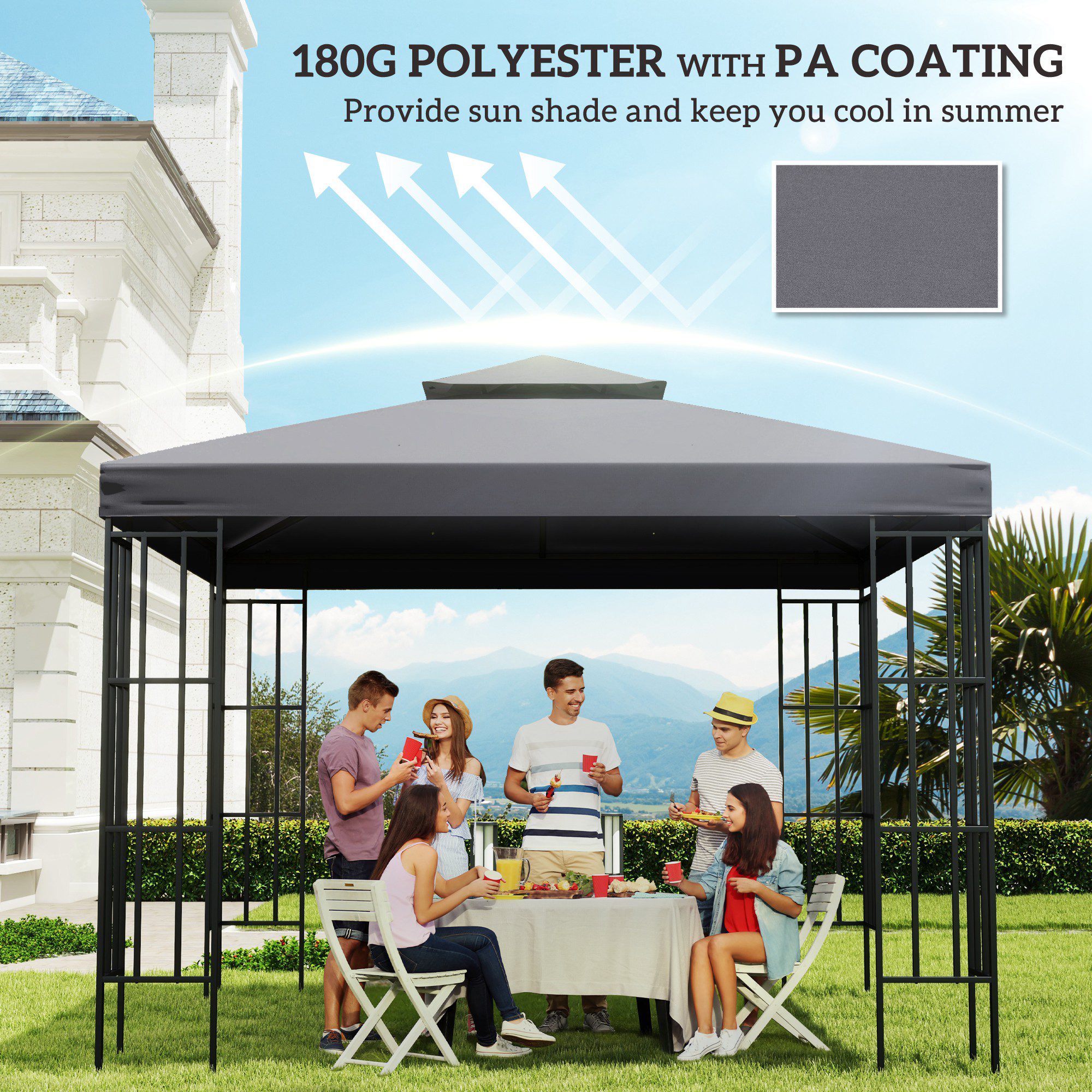 Gazebo Replacement Canopy for Model 01 -0153, 2-Tier Top Cover for 9.8' x 9.8' Gazebo, Charcoal (TOP ONLY) - Image 4