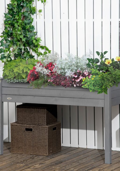 48" Raised Garden Bed, Elevated Wooden Planter Box with Holes for Vegetables, Herb, Flowers for Backyard, Dark Gray