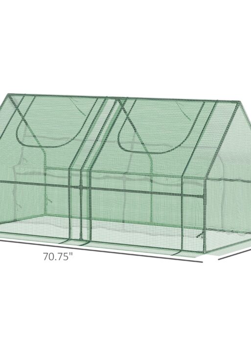 6' x 3' x 3' Portable Greenhouse, Garden Hot House with Two PE/PVC Covers and 2 Roll Up Windows, Green