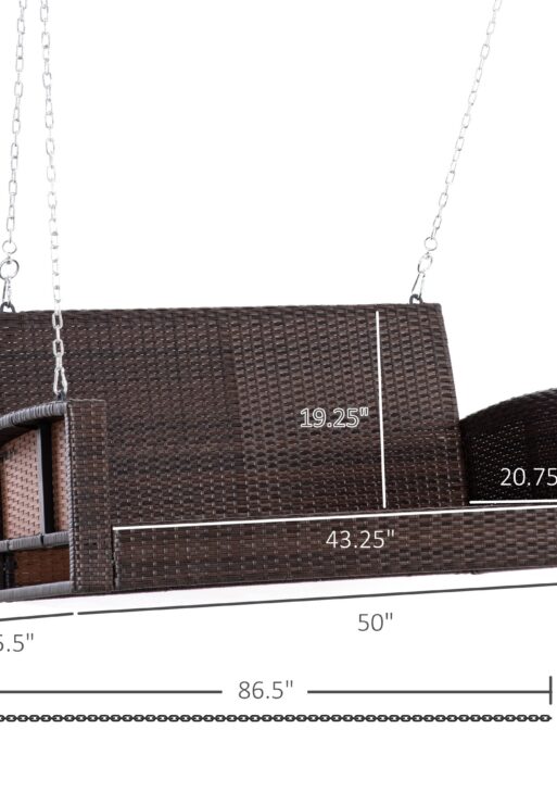 2 Person Wicker Hanging Swing Bench, Front Porch Swing Outdoor Chair with Cushions 550 lbs. Weight Capacity for Backyard, Garden, Sky Blue