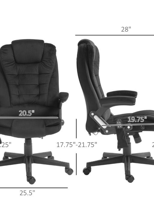 6 Point Executive Office Chair with Heat, Velvet High Back Vibrating Massage Office Chair, Black