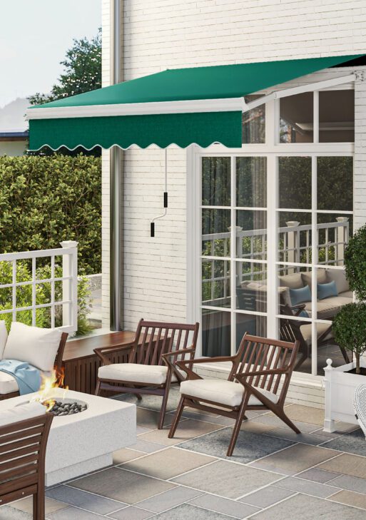 8' x 6.6' Patio Retractable Awning, Manual Exterior Sun Shade Deck Window Cover, Green