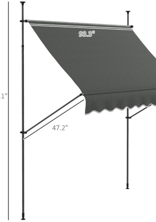 8' x 4' Manual Retractable Awning, Non-Screw Patio Awning, UV Resistant for Window or Door, Dark Gray