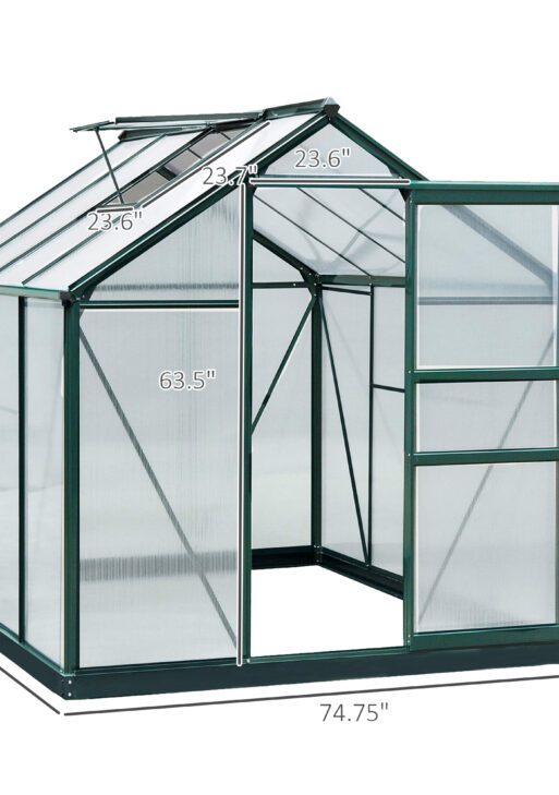 6' x 8' Outdoor Greenhouse with Rain Gutter and Roof Vent for Patio Backyard Dark Green