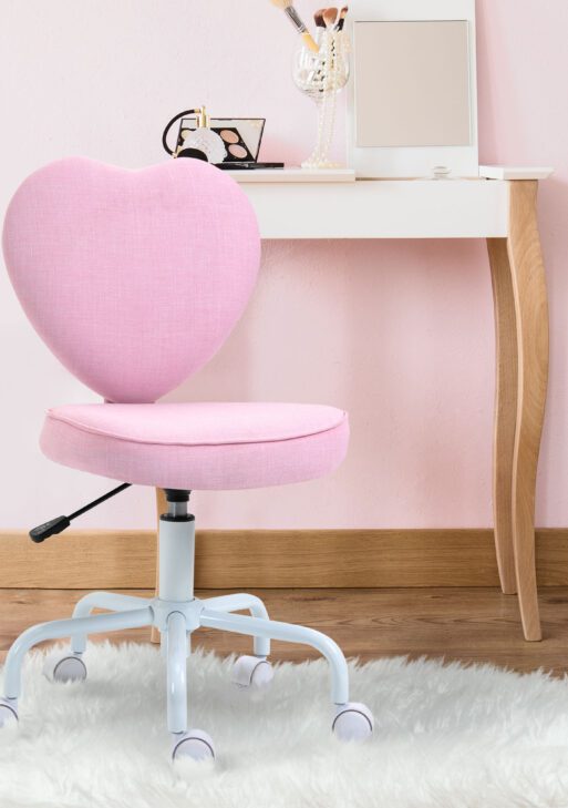 Heart Love Shaped Back Design Office Chair with Adjustable Height, Pink