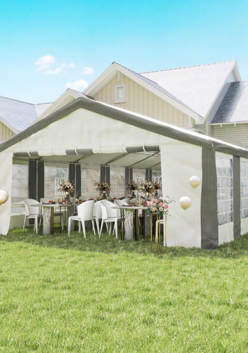 20 x 40 ft Heavy Duty Party Tent Outdoor Gazebo Wedding Tent Event Shelter Carport BBQ with Removable Sidewalls & Windows, Outside Waterproof Canopy for Parties, White and Gray