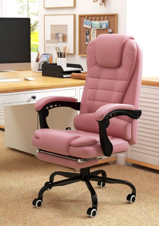 7-Point Vibrating Massage Office Chair High Back Massaging Office Desk Chair with Lumbar Support, Footrest, Pink