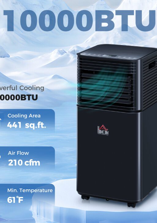 10000 BTU Portable Air Conditioner with Dehumidifier, Cooling Fan, Sleep, Remote, 24H Timer, Auto Off, Black